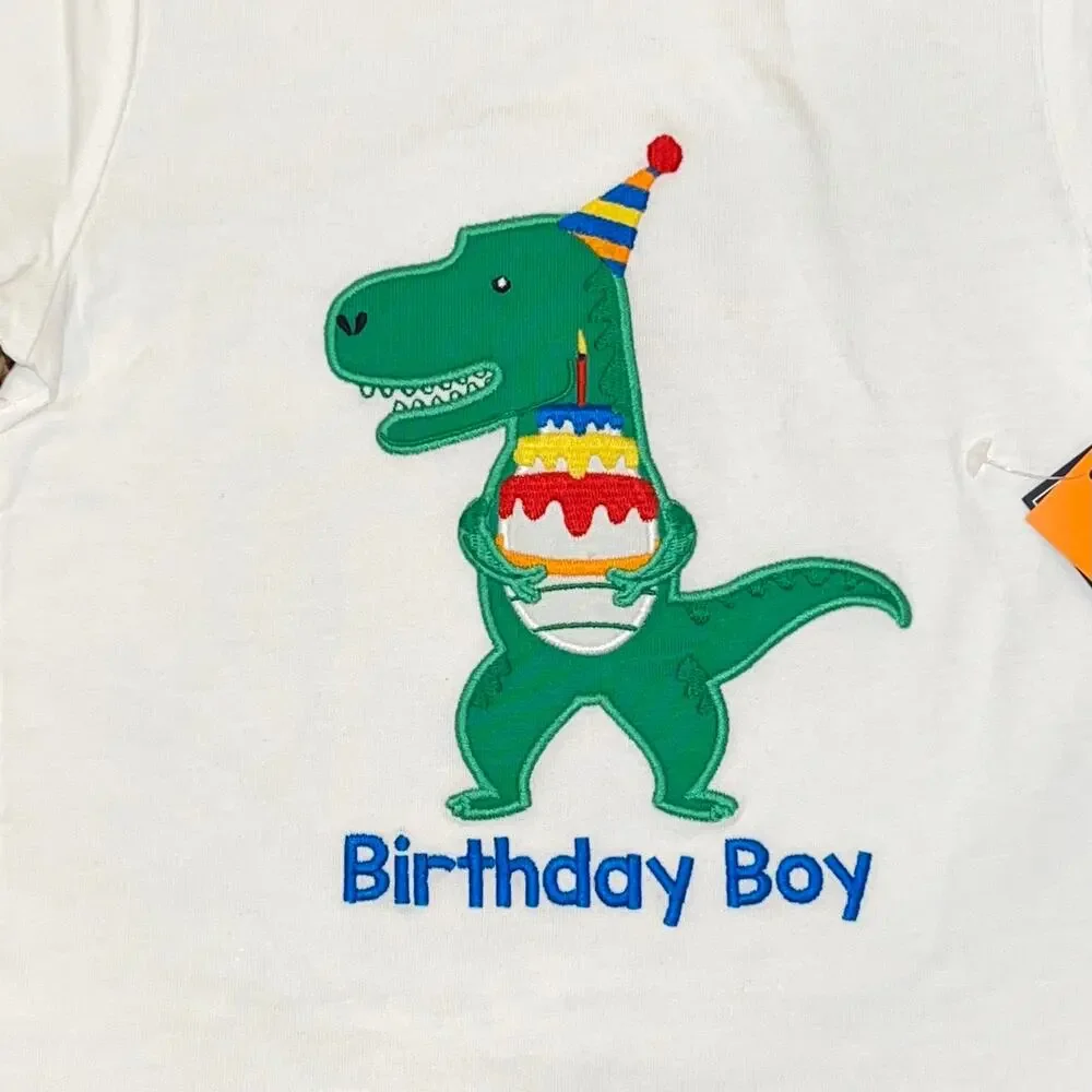 NWT Gymboree Boys' White/Ivory Embroidered Birthday Dinosaur T-Shirt